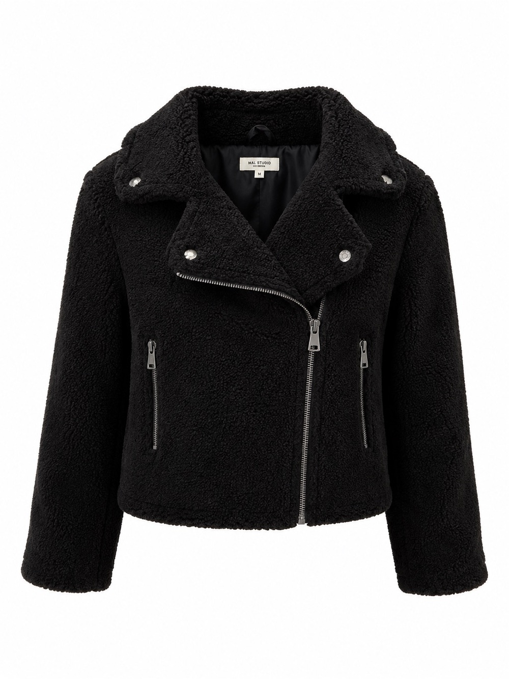 Max Studio NWT Black Teddy Sherpa Asymmetrical Moto Jacket‎ Medium M